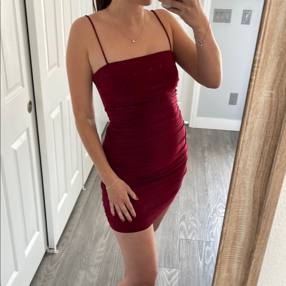 Burgundy Tie Back Spaghetti Strap Bodycon Dress